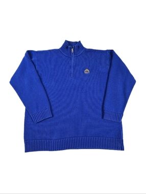 Vintage 90s Ralph Lauren 1/4 Zip Knit Sweater Men XL Blue Preppy Heritage